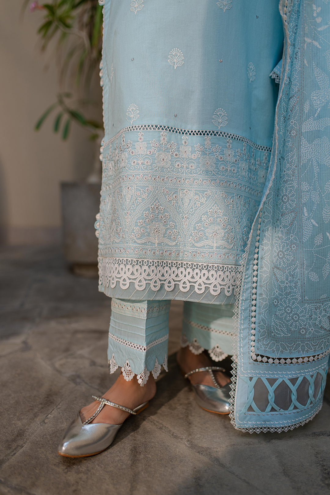 Zellbury | Unstitched 3 Piece Chikankari | Embroidered Shirt Shalwar Dupatta - 0709