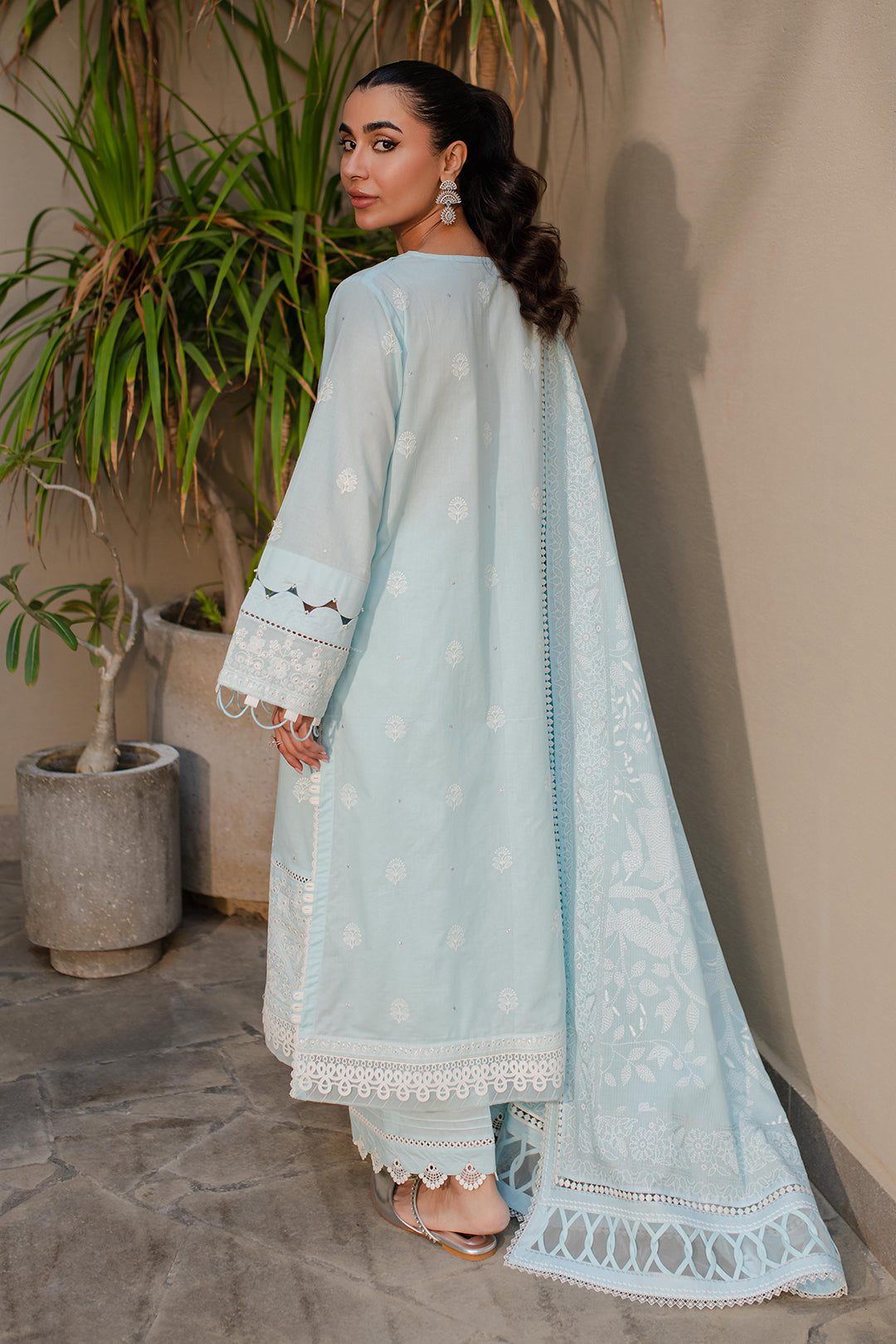 Zellbury | Unstitched 3 Piece Chikankari | Embroidered Shirt Shalwar Dupatta - 0709