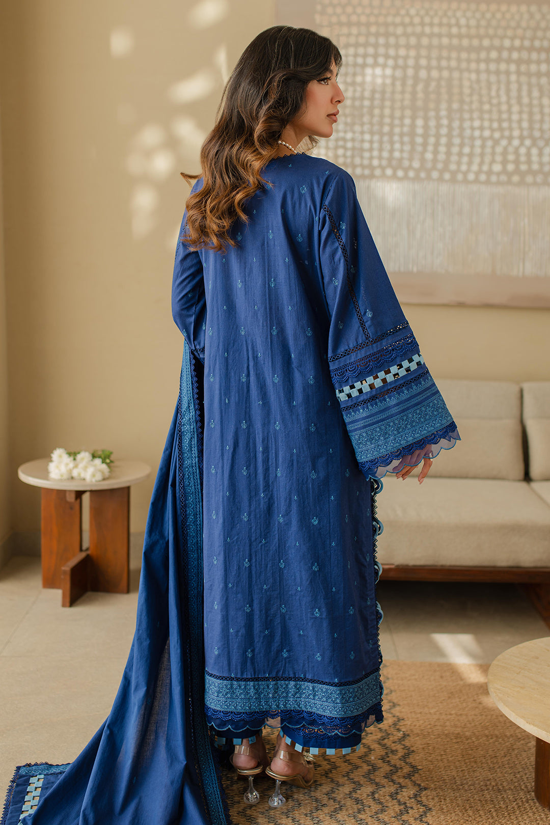 Zellbury | Unstitched 3 Piece Chikankari | Embroidered Shirt Shalwar Dupatta - 0711