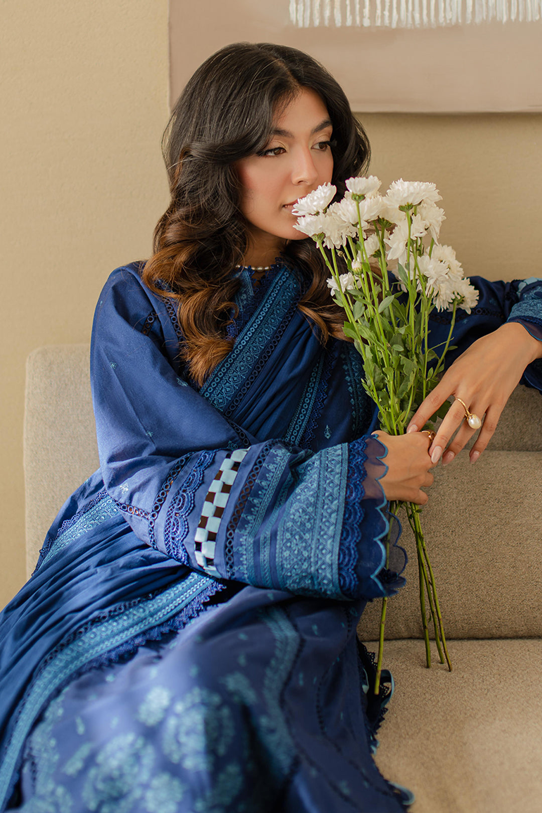 Zellbury | Unstitched 3 Piece Chikankari | Embroidered Shirt Shalwar Dupatta - 0711