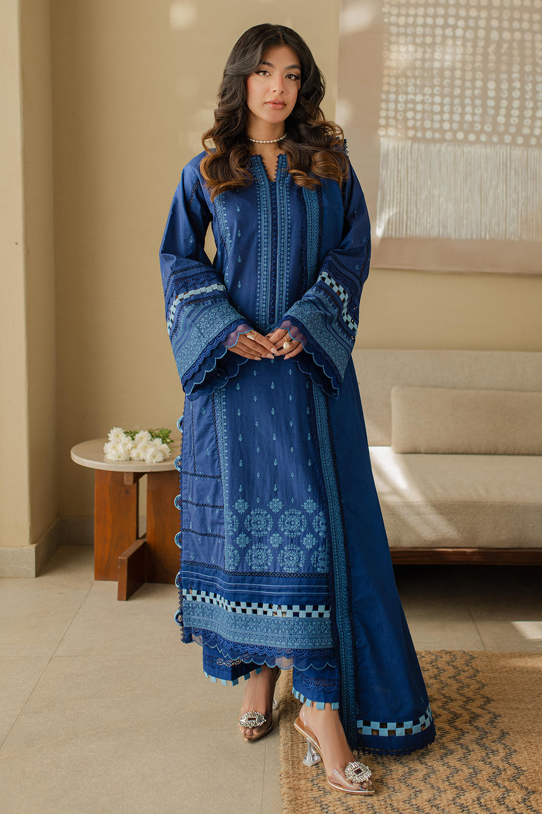 Zellbury | Unstitched 3 Piece Chikankari | Embroidered Shirt Shalwar Dupatta - 0711