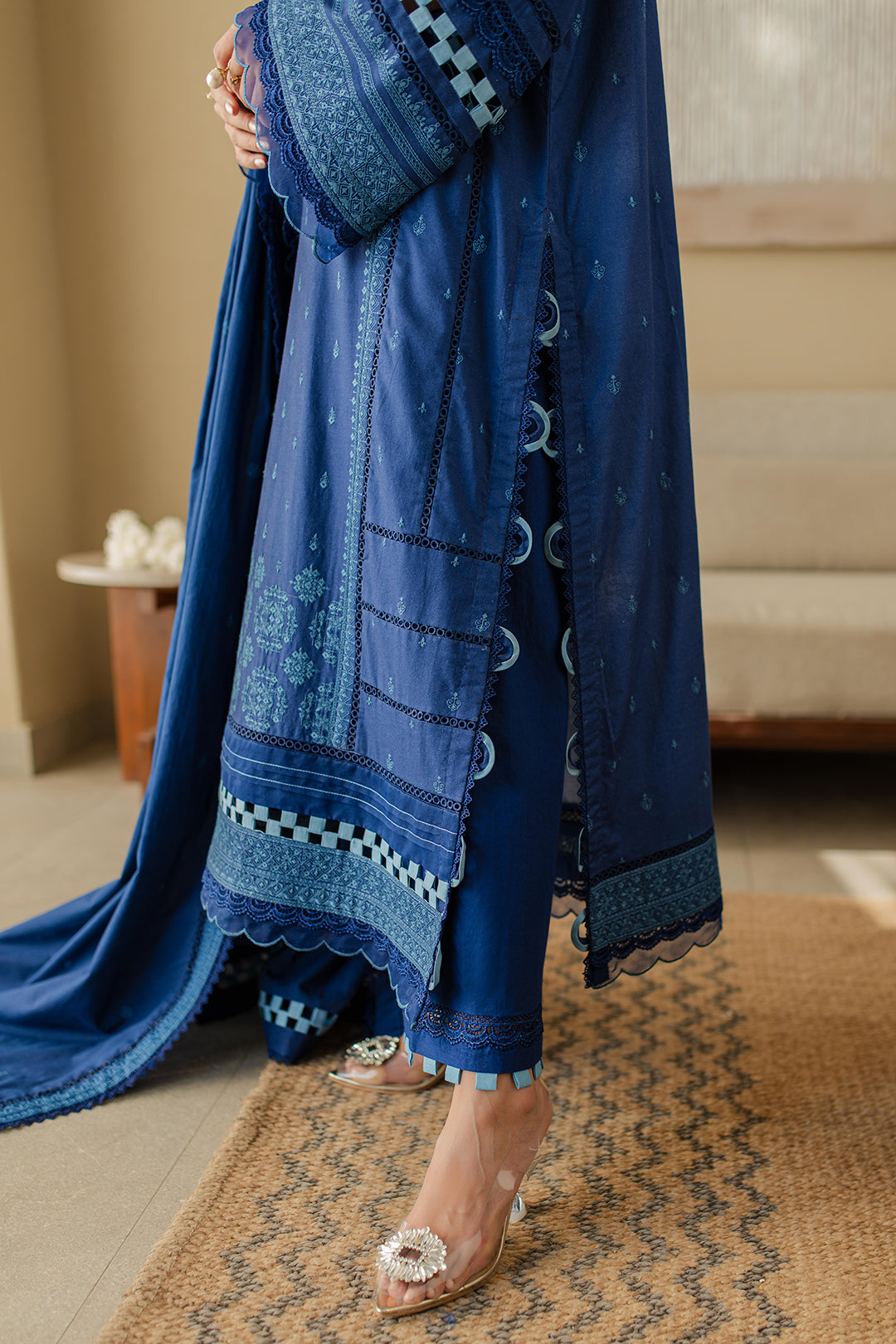 Zellbury | Unstitched 3 Piece Chikankari | Embroidered Shirt Shalwar Dupatta - 0711