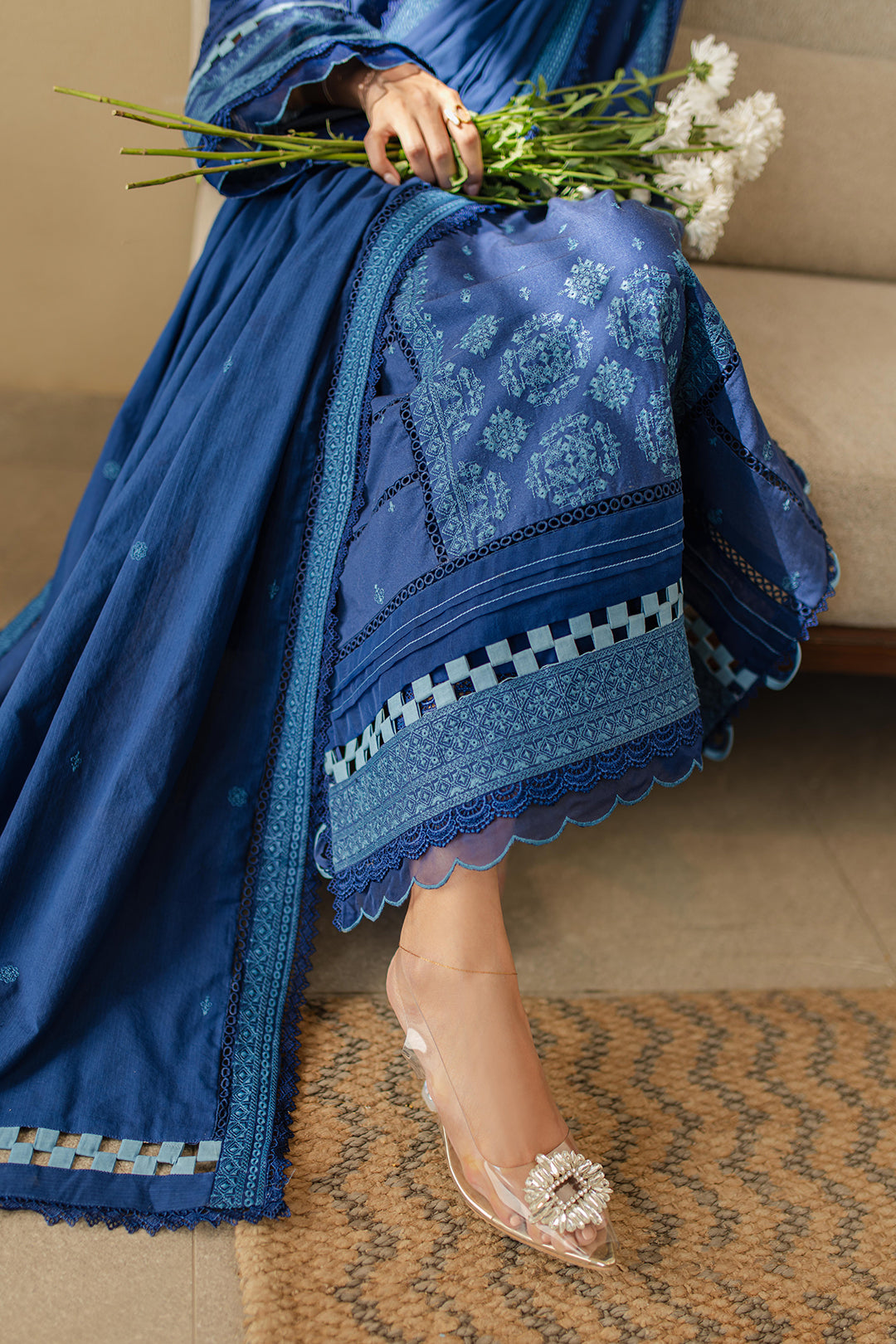 Zellbury | Unstitched 3 Piece Chikankari | Embroidered Shirt Shalwar Dupatta - 0711