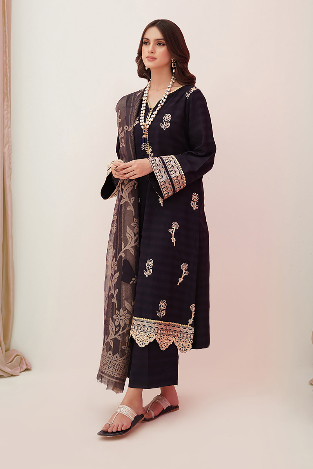 Zellbury | Unstitched 3 Piece Lawn | Embroidered Shirt Shalwar Dupatta - 0355