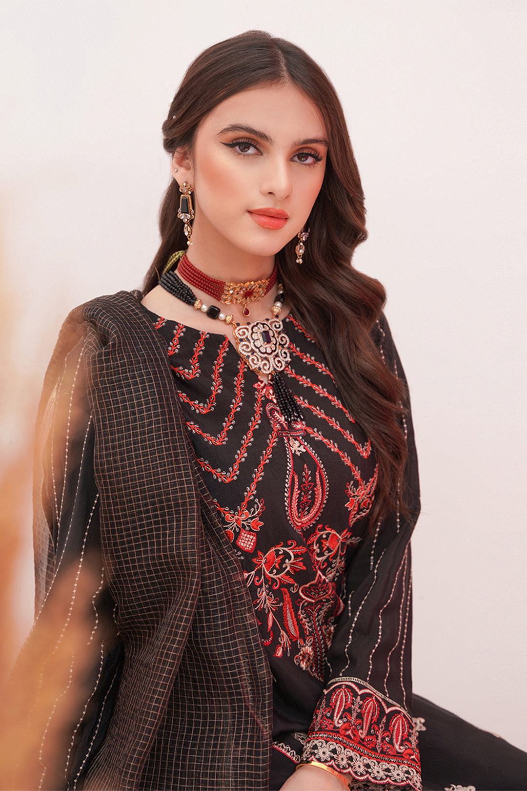 Zellbury | Unstitched 3 Piece Raw Silk | Embroidered Shirt Shalwar Dupatta - 0357 Default Title