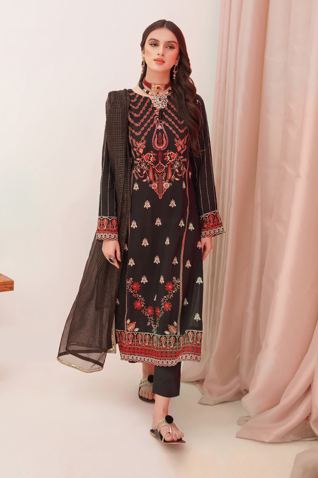 Zellbury | Unstitched 3 Piece Raw Silk | Embroidered Shirt Shalwar Dupatta - 0357