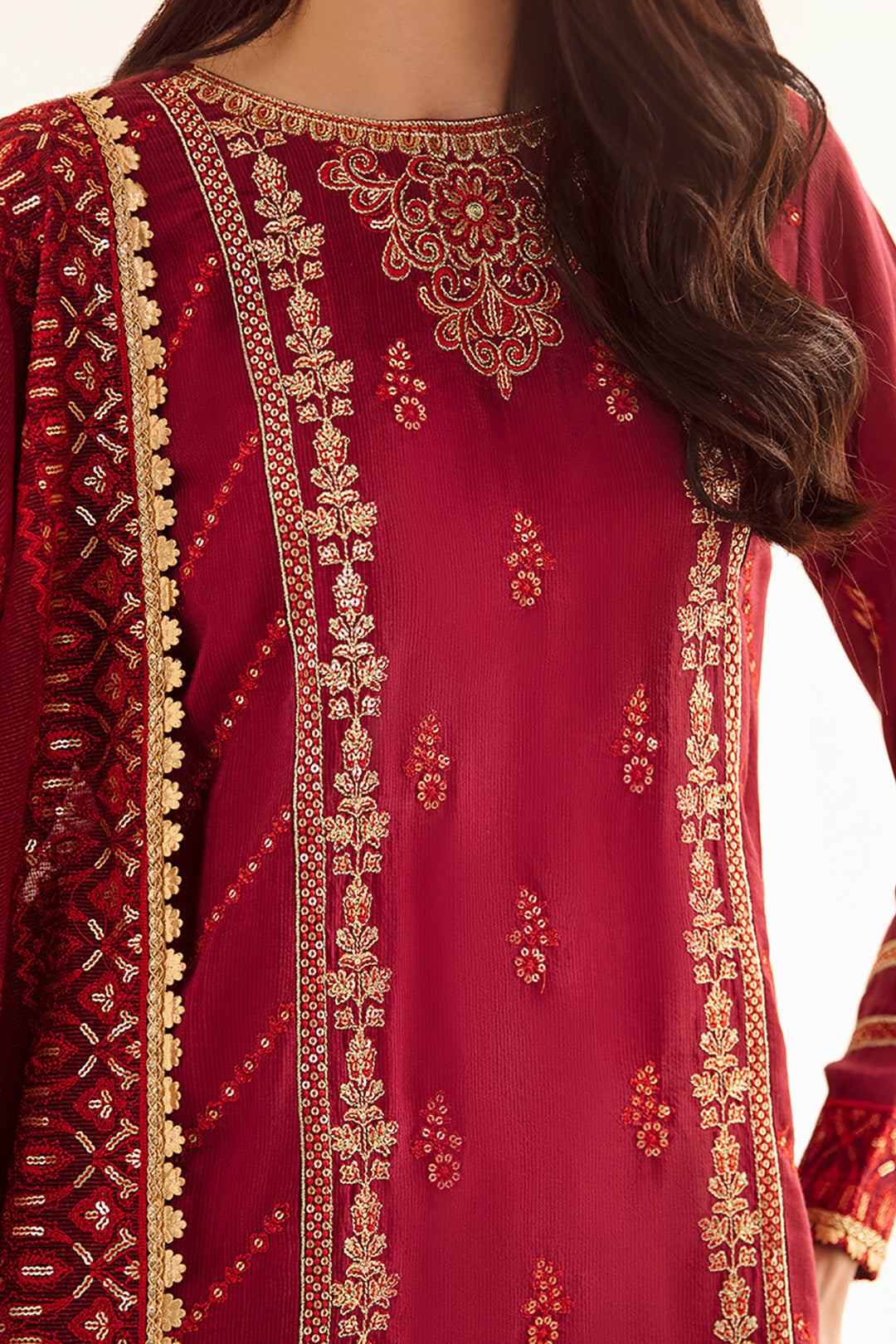 Zellbury | Unstitched 3 Piece Raw Silk | Embroidered Shirt Shalwar Dupatta - 0297