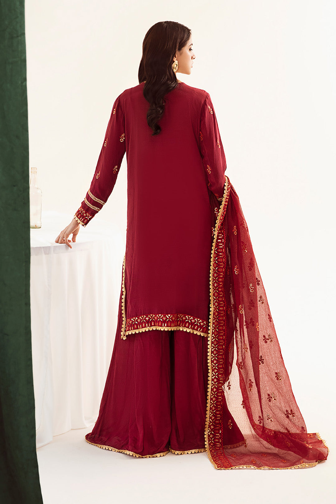 Zellbury | Unstitched 3 Piece Raw Silk | Embroidered Shirt Shalwar Dupatta - 0297