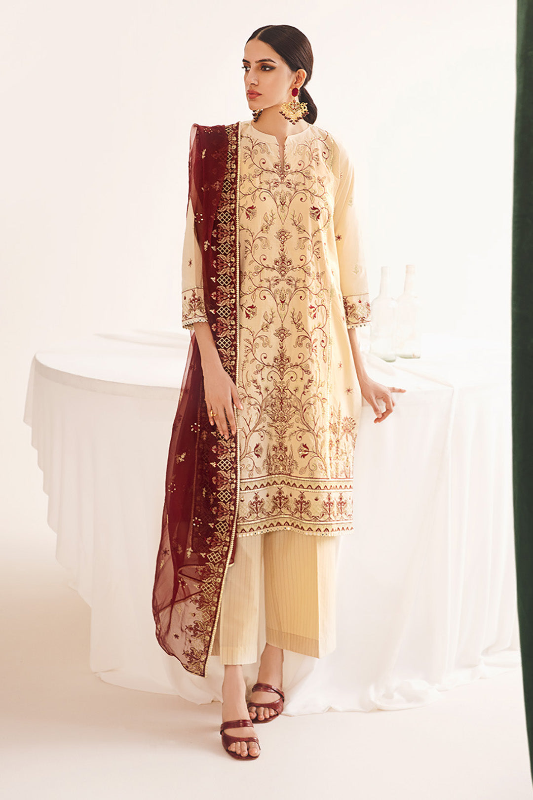 Zellbury | Unstitched 3 Piece Dobby | Embroidered Shirt Shalwar Dupatta - 0301