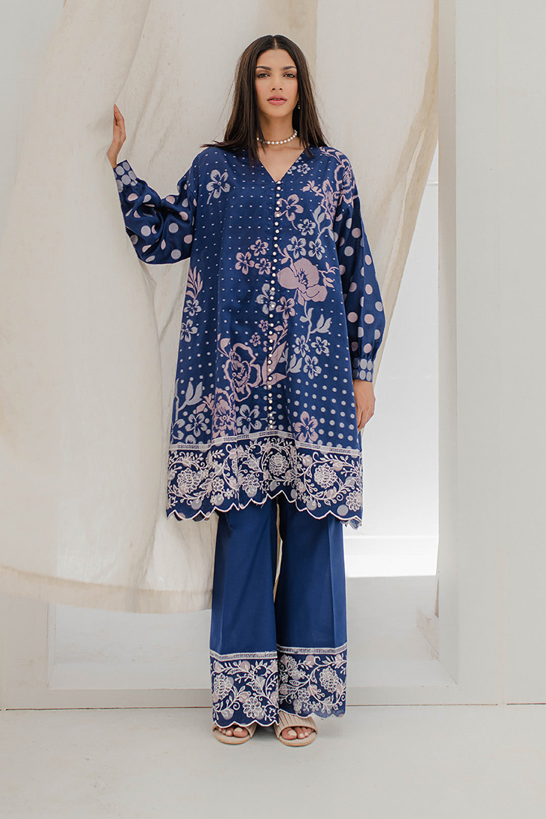 Zellbury | Unstitched 2 Piece Blue | Embroidered Shirt Shalwar - 0672 -  Zellbury Women Signature Unstitched -  Saira Sultan