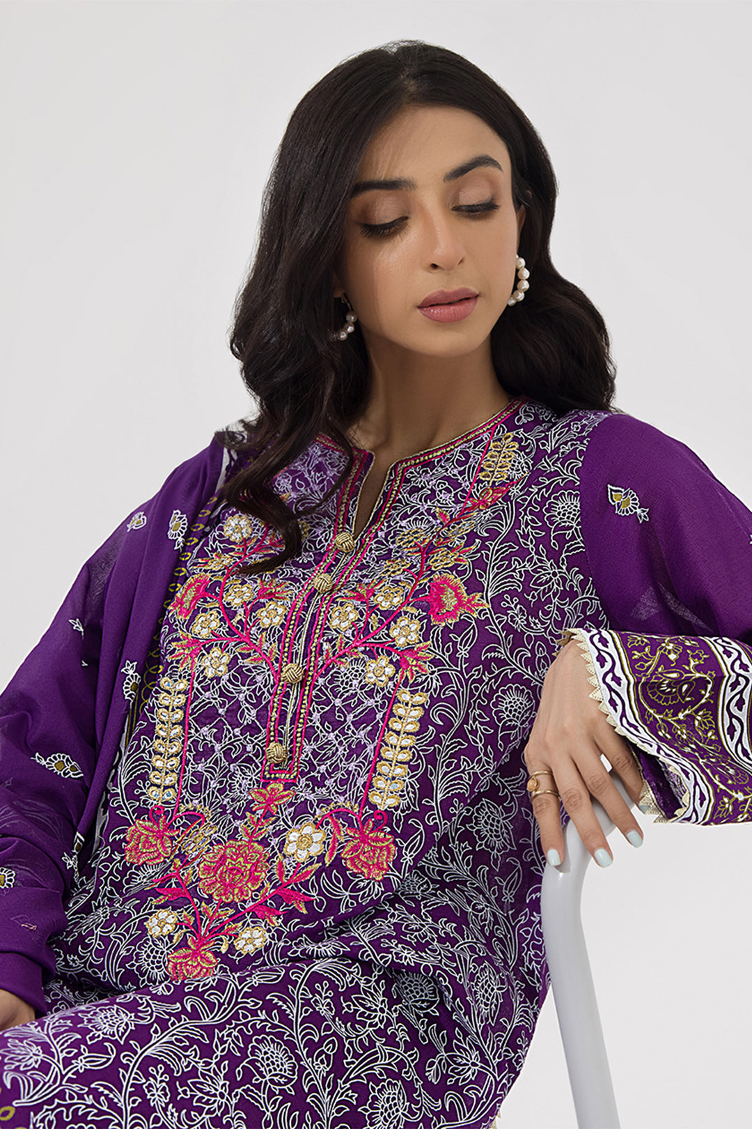 Zellbury | Unstitched 3 Piece Lawn | Embroidered Shirt Shalwar Dupatta - 0196 Default Title