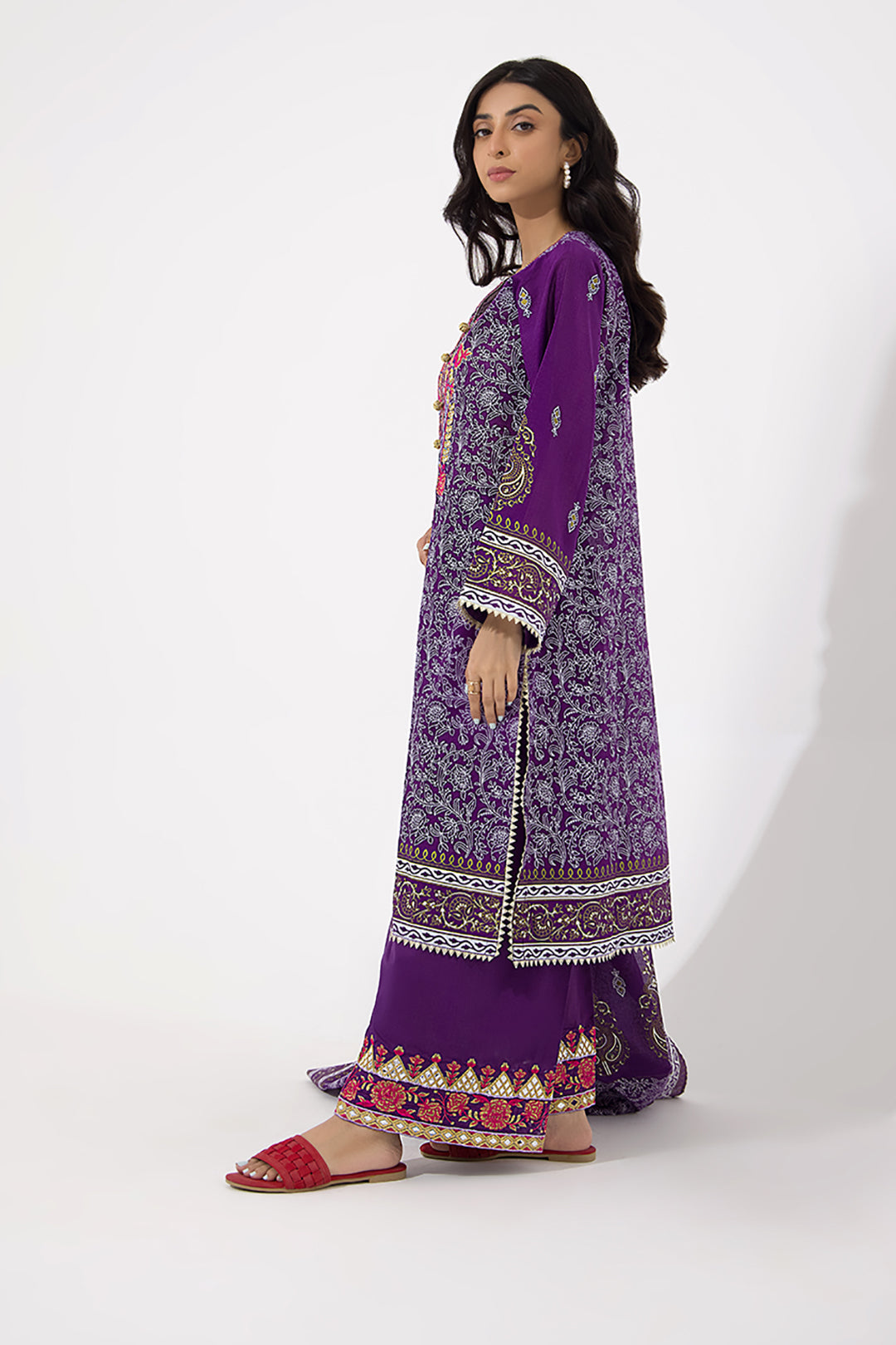 Zellbury | Unstitched 3 Piece Lawn | Embroidered Shirt Shalwar Dupatta - 0196
