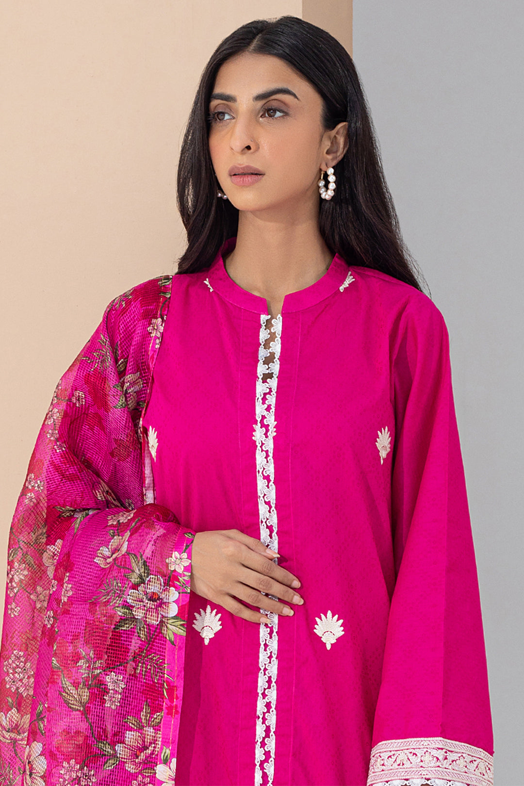 Zellbury | Unstitched 3 Piece Pink | Embroidered Shirt Shalwar Dupatta - 0365 Default Title