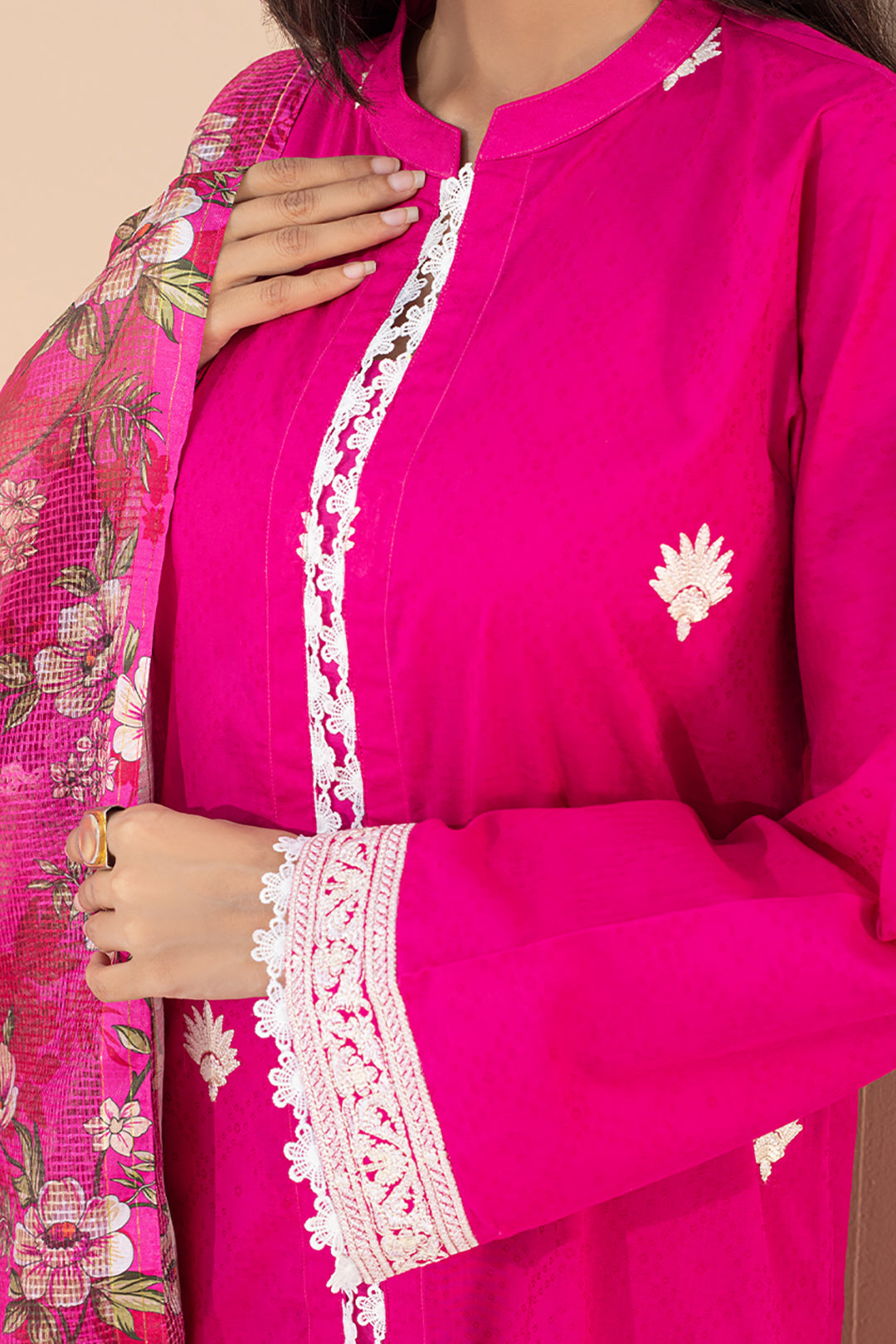 Zellbury | Unstitched 3 Piece Pink | Embroidered Shirt Shalwar Dupatta - 0365