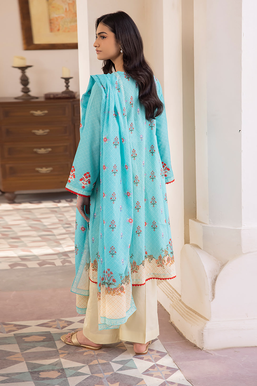 Zellbury | Unstitched 2 Piece Blue | Embroidered Shirt Dupatta - 1023