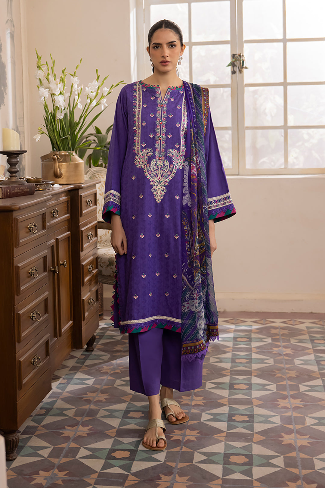 Zellbury | Unstitched 3 Piece Jacquard | Embroidered Shirt Shalwar Dupatta - 1113