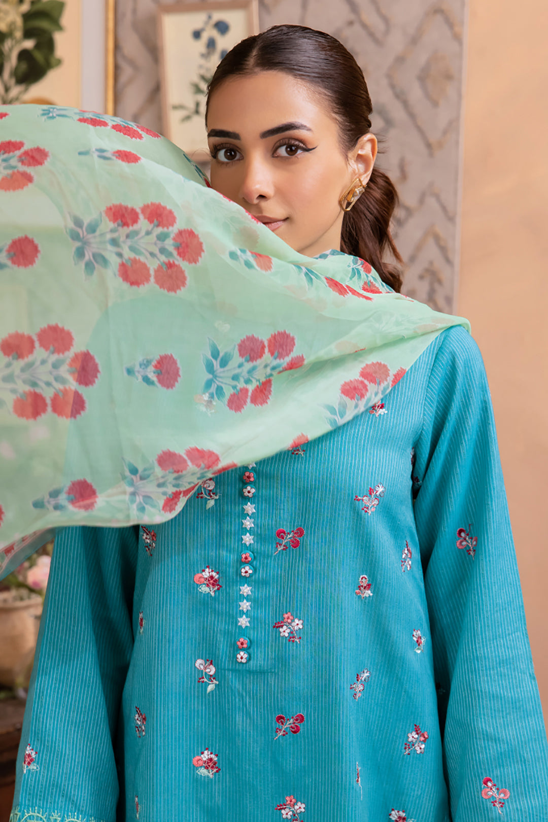 Zellbury | Unstitched 3 Piece Blue | Embroidered Shirt Shalwar Dupatta - 1115 Default Title