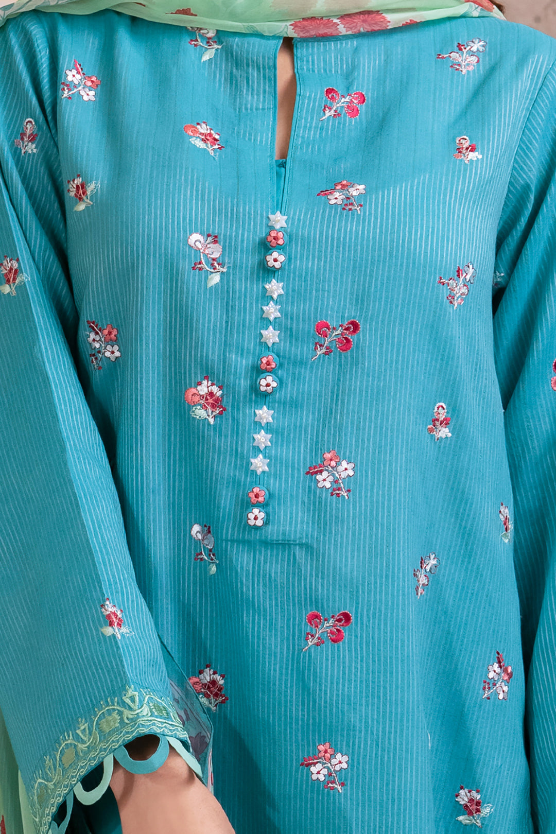 Zellbury | Unstitched 3 Piece Blue | Embroidered Shirt Shalwar Dupatta - 1115