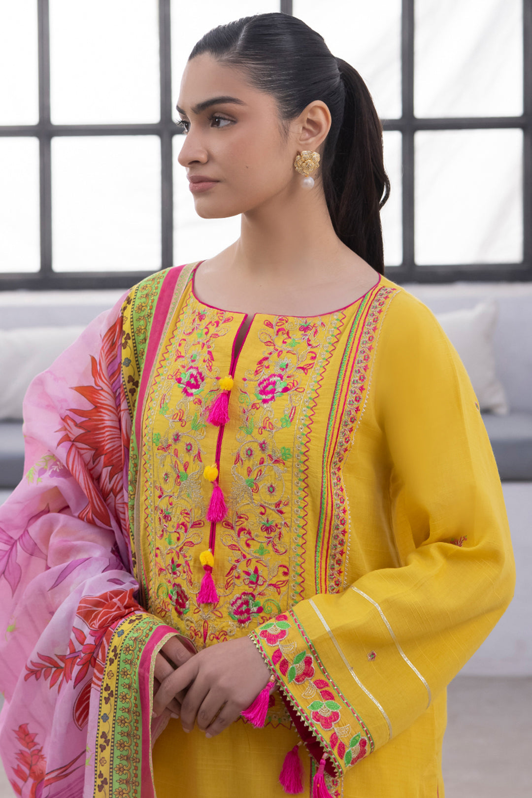 Zellbury | Unstitched 3 Piece Yellow | Embroidered Shirt Shalwar Dupatta - 1126 Default Title