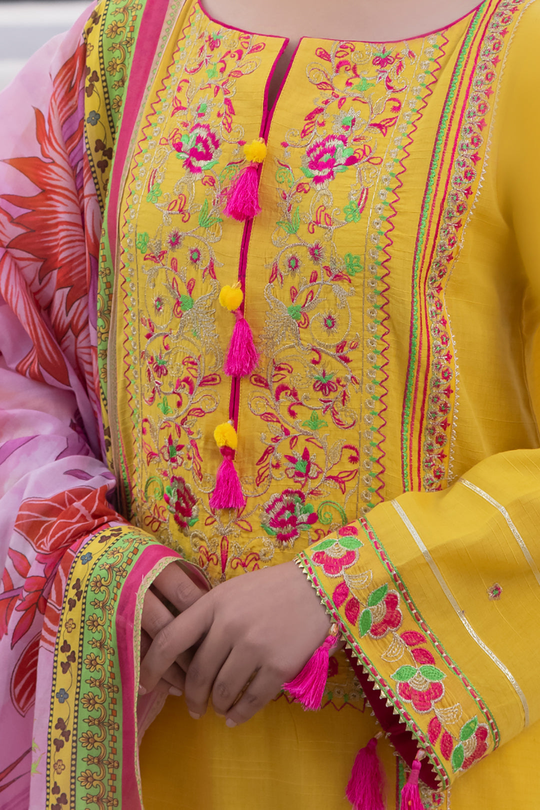 Zellbury | Unstitched 3 Piece Yellow | Embroidered Shirt Shalwar Dupatta - 1126