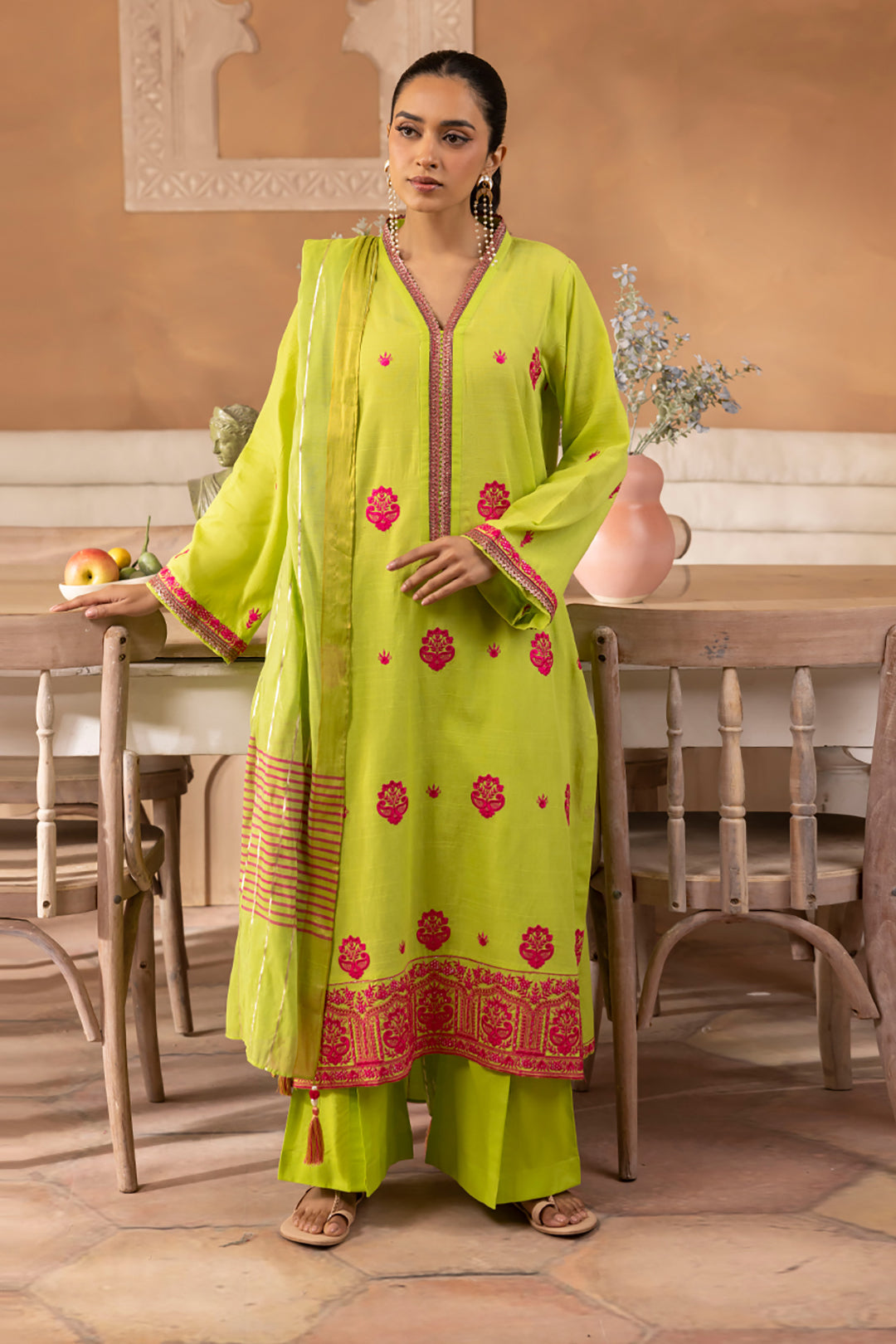 Zellbury | Unstitched 3 Piece Green | Embroidered Shirt Shalwar Dupatta - 1131