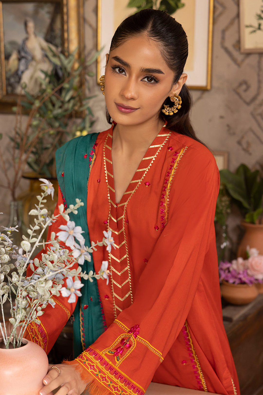 Zellbury | Unstitched 3 Piece Red | Embroidered Shirt Shalwar Dupatta - 1136 Default Title