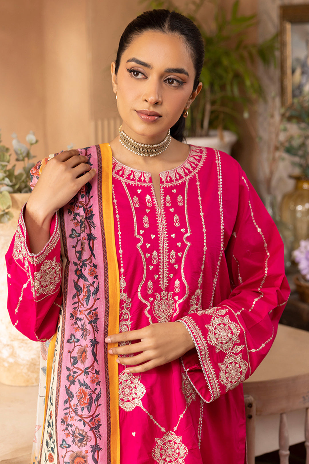 Zellbury | Unstitched 3 Piece Magenta | Embroidered Shirt Shalwar Dupatta - 1145 Default Title