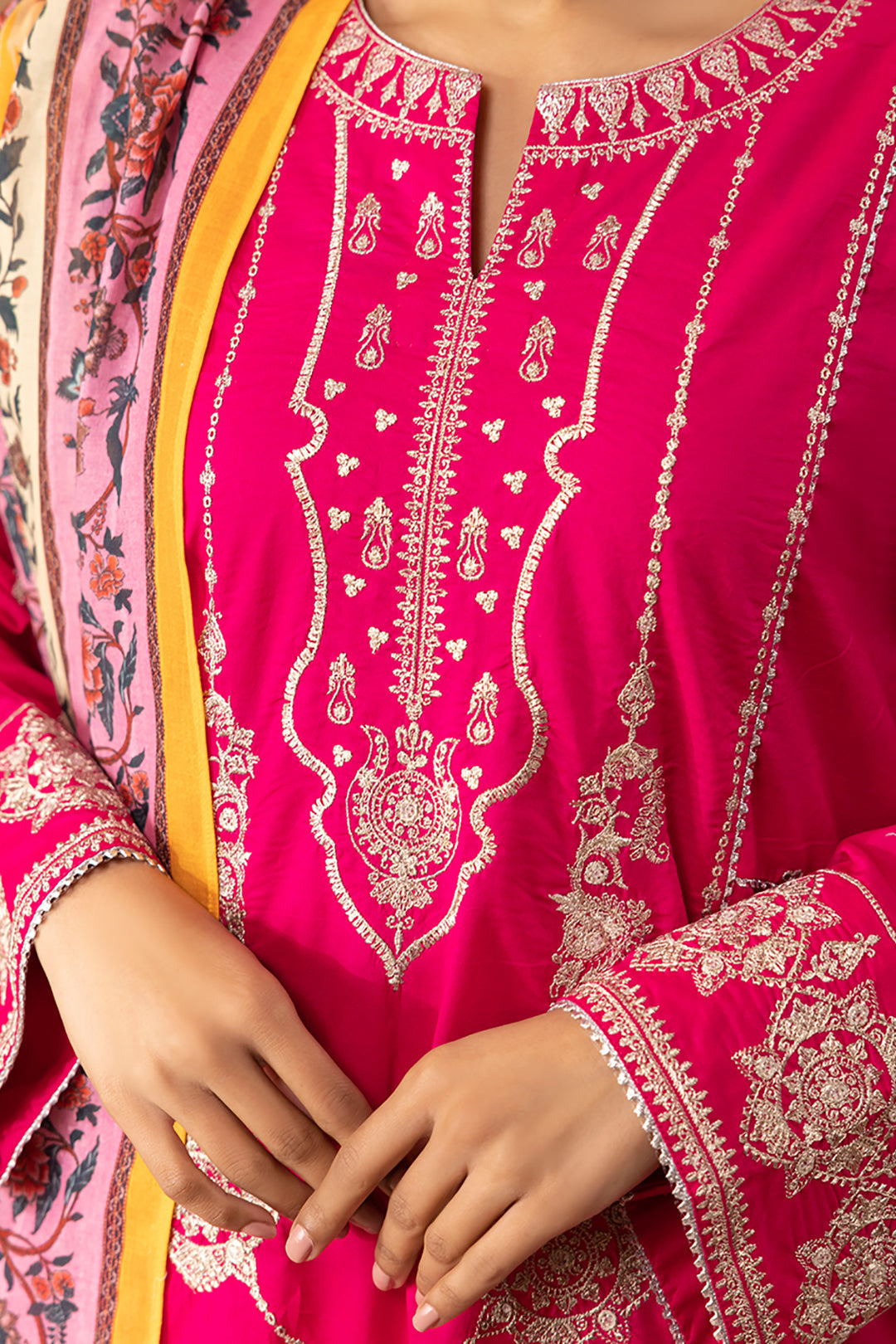 Zellbury | Unstitched 3 Piece Magenta | Embroidered Shirt Shalwar Dupatta - 1145
