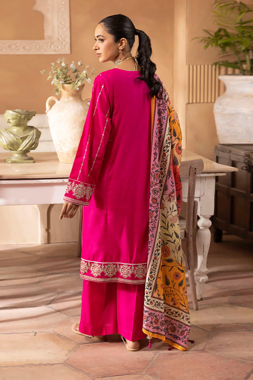Zellbury | Unstitched 3 Piece Magenta | Embroidered Shirt Shalwar Dupatta - 1145