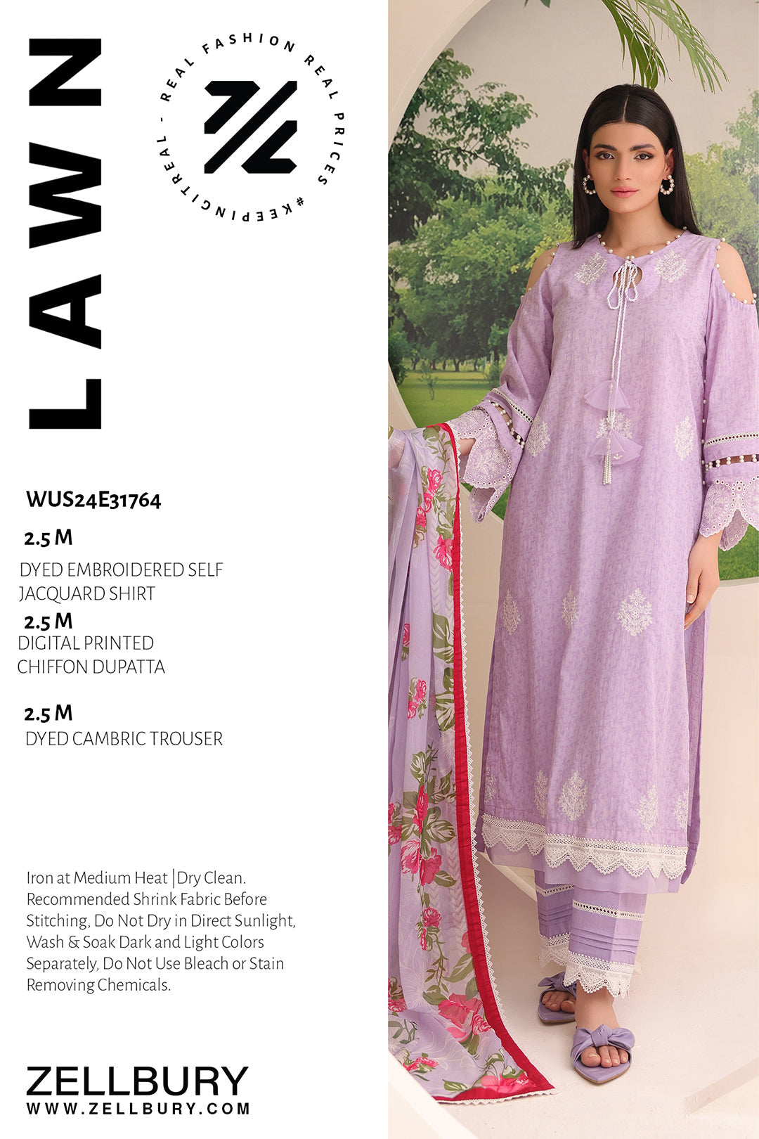 Zellbury | Unstitched 3 Piece Jacquard | Embroidered Shirt Shalwar Dupatta - 1764