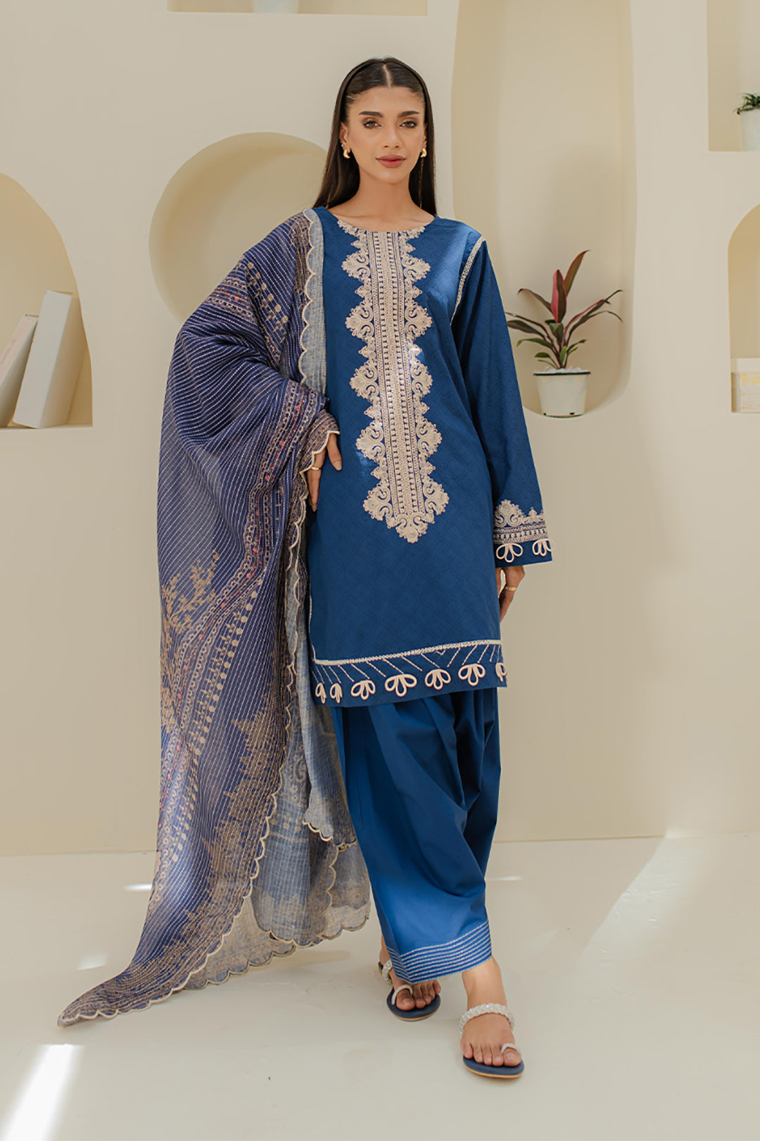 Zellbury | Unstitched 3 Piece Jacquard | Embroidered Shirt Shalwar Dupatta - 1767