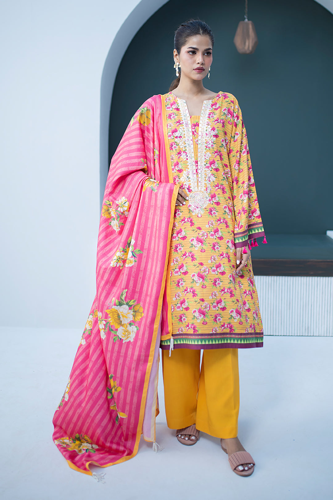 Zellbury | Unstitched 3 Piece Viscose | Embroidered Shirt Shalwar Dupatta - 0837