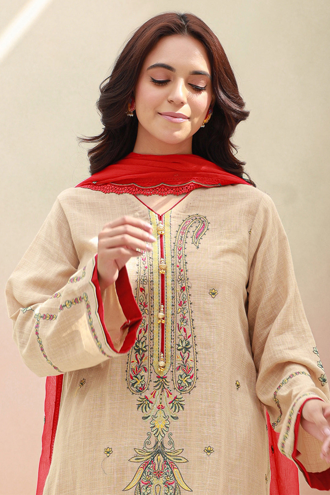 Zellbury | Unstitched 3 Piece Khaddar | Embroidered Shirt Shalwar Dupatta - 0847 Default Title