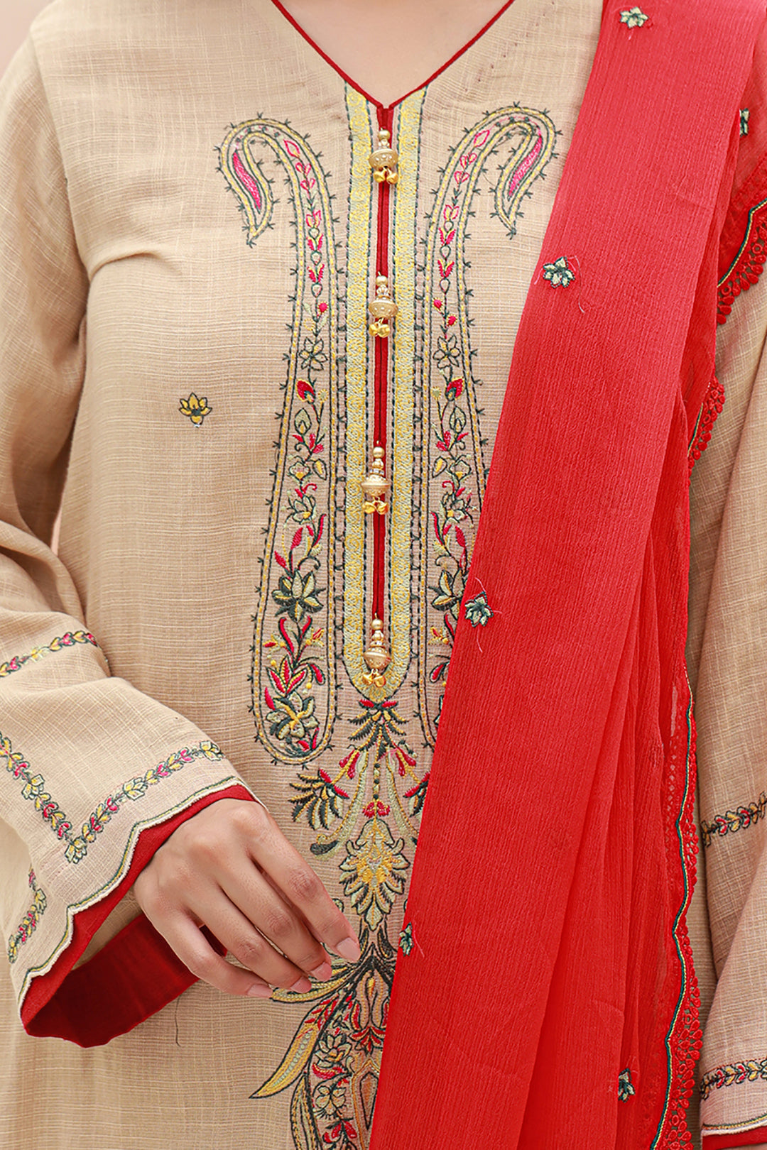 Zellbury | Unstitched 3 Piece Khaddar | Embroidered Shirt Shalwar Dupatta - 0847