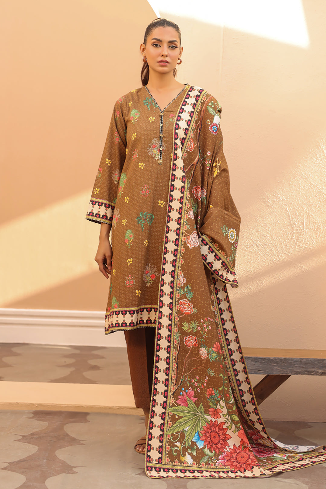 Zellbury | Unstitched 3 Piece Khaddar | Shirt Shalwar Dupatta - 0829