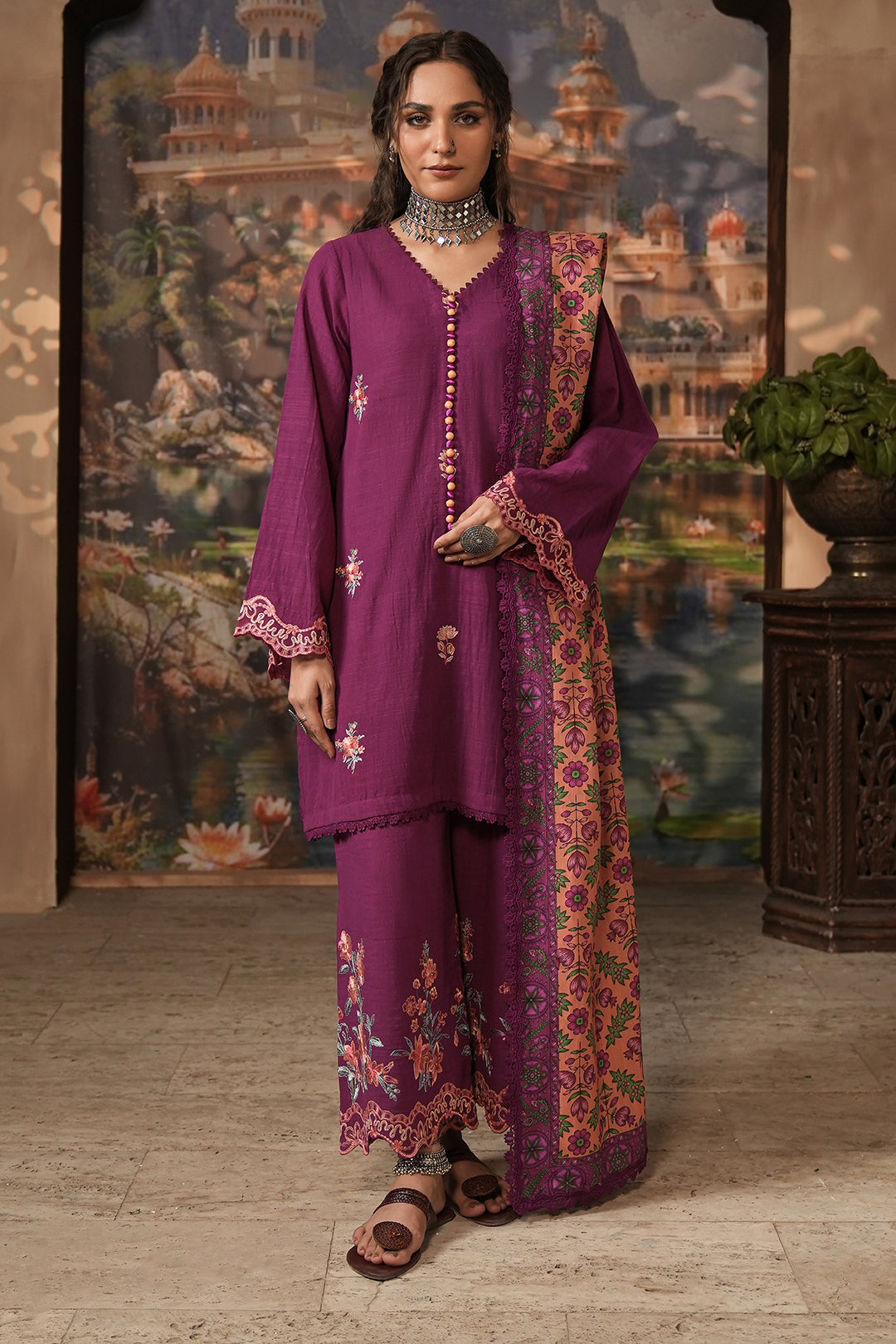 Zellbury | Unstitched 3 Piece Khaddar | Embroidered Shirt Shalwar Dupatta - 0487