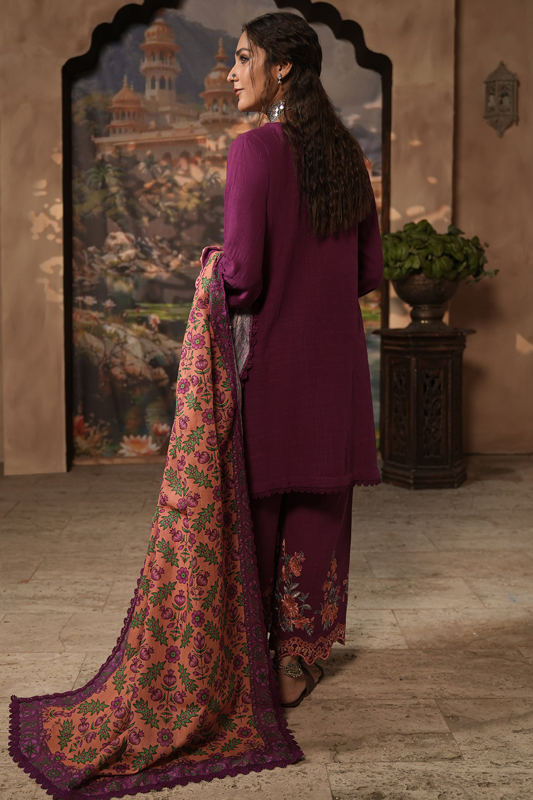 Zellbury | Unstitched 3 Piece Khaddar | Embroidered Shirt Shalwar Dupatta - 0487