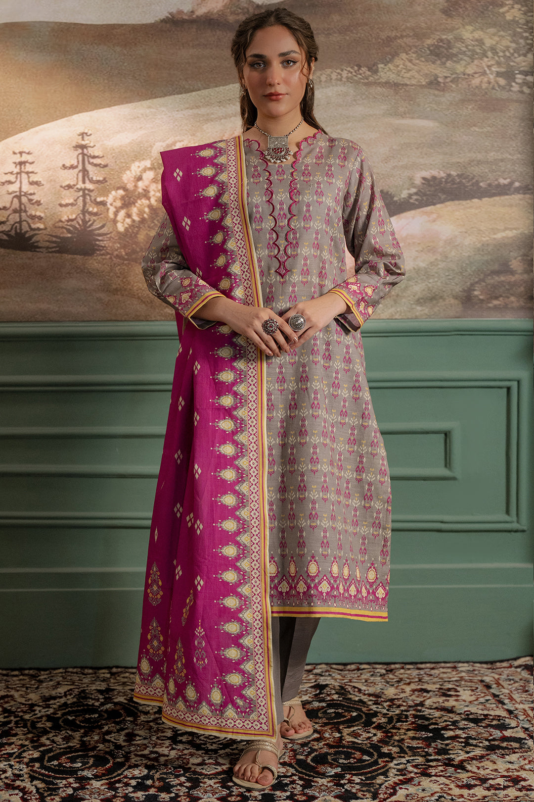 Zellbury | Unstitched 2 Piece Khaddar | Shirt Dupatta - 0332