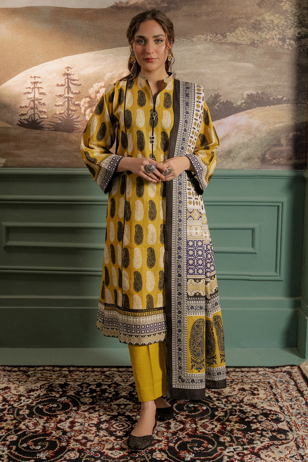 Zellbury | Unstitched 3 Piece Khaddar | Shirt Shalwar Dupatta - 0371