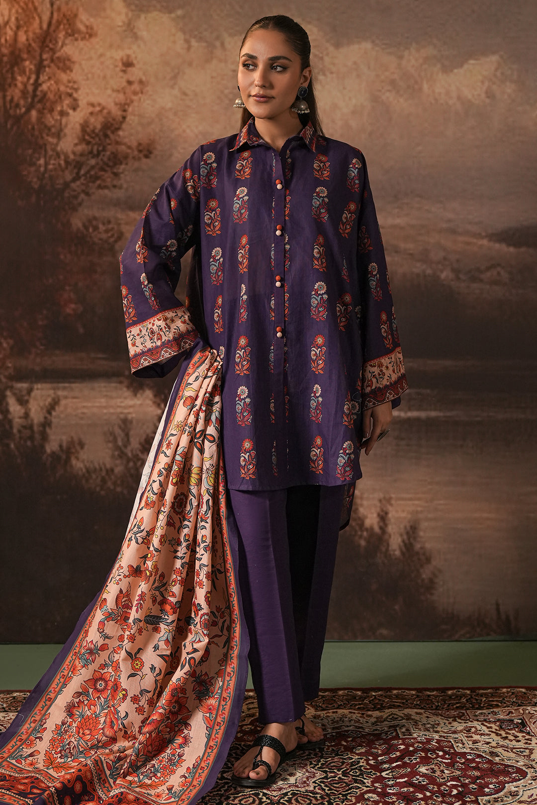 Zellbury | Unstitched 3 Piece Khaddar | Shirt Shalwar Dupatta - 0372