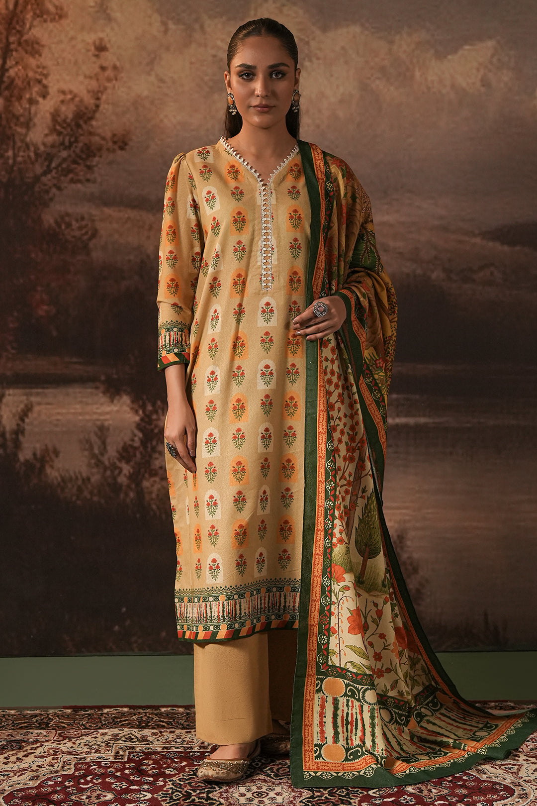 Zellbury | Unstitched 3 Piece Karandi | Shirt Shalwar Dupatta - 0379