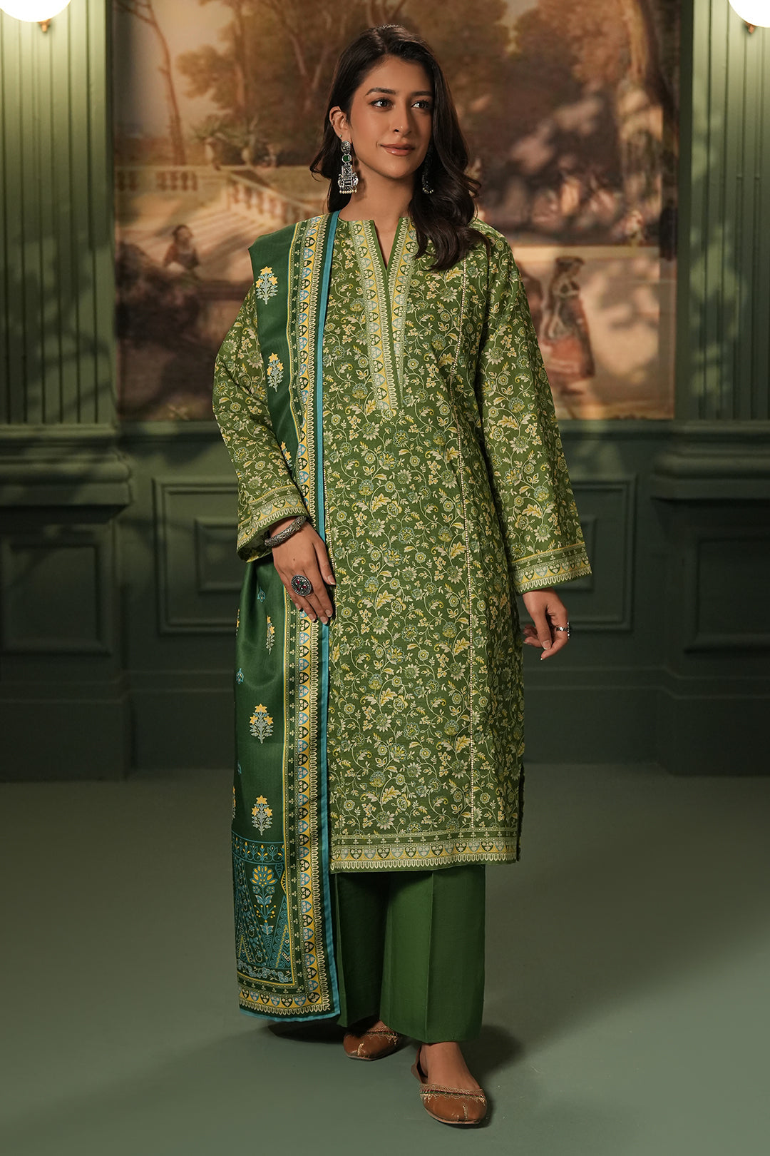 Zellbury | Unstitched 3 Piece Khaddar | Shirt Shalwar Shawl - 0384