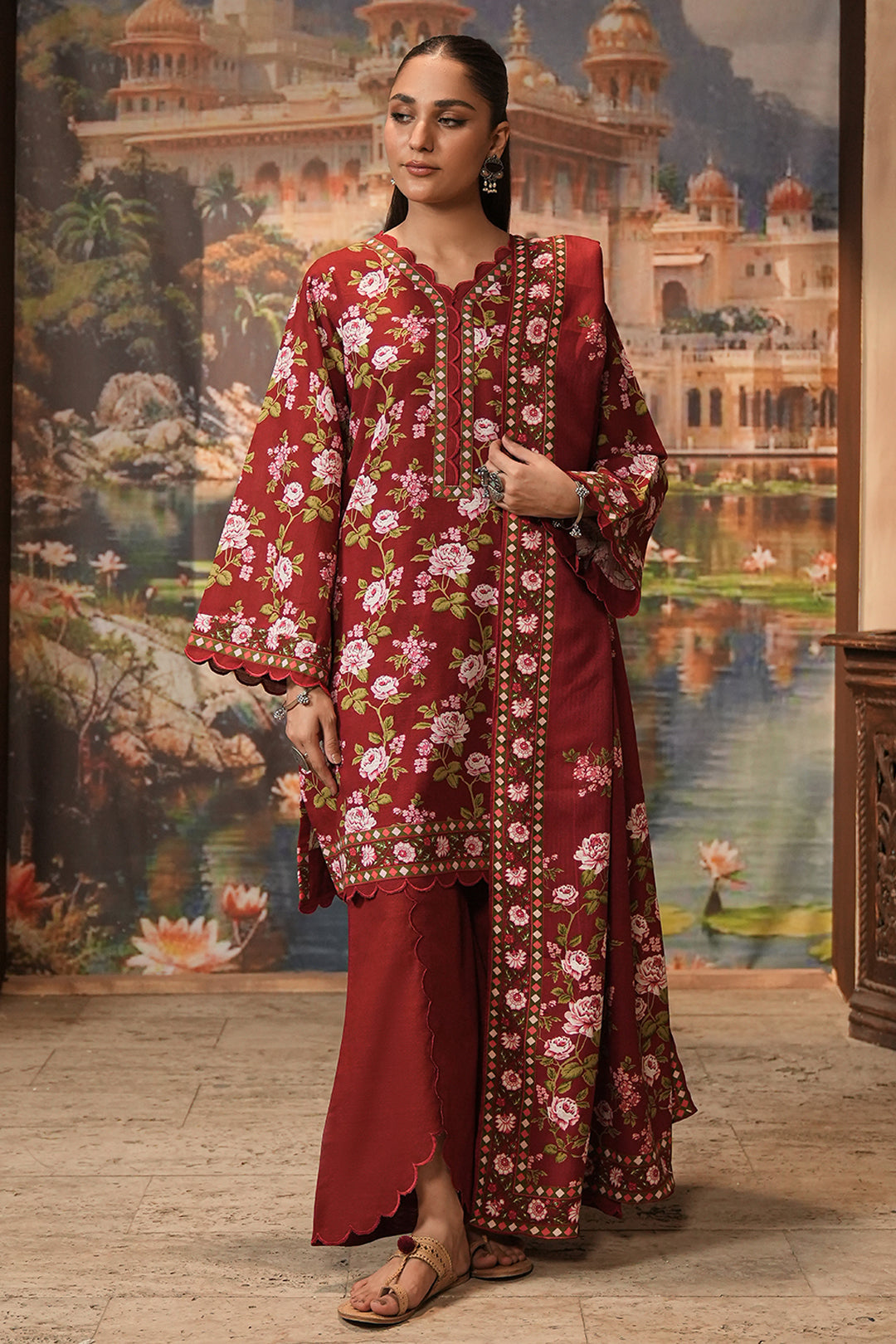 Zellbury | Unstitched 3 Piece Khaddar | Shirt Shalwar Shawl - 0389