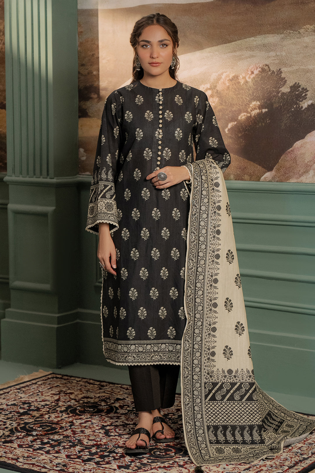 Zellbury | Unstitched 3 Piece Khaddar | Shirt Shalwar Dupatta - 0461