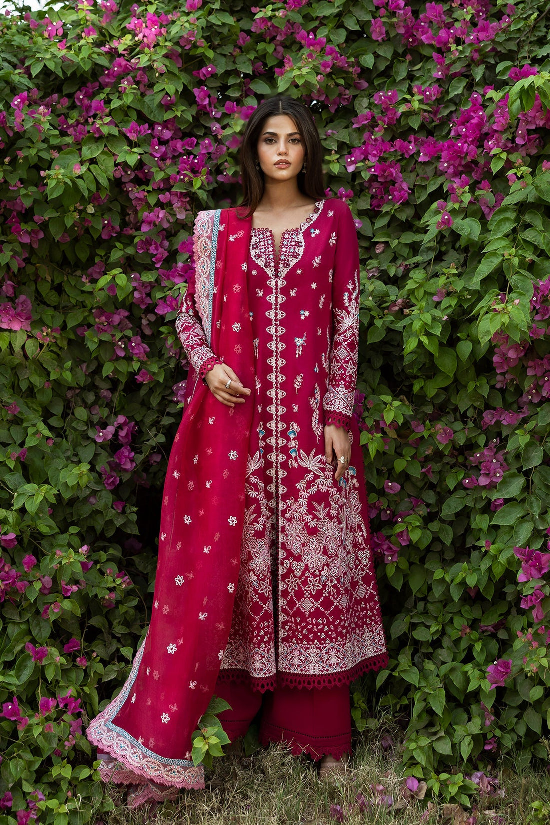 Afrozeh | Mulaqaat Lawn | Humnasheen XS Hot Pink Lawn
