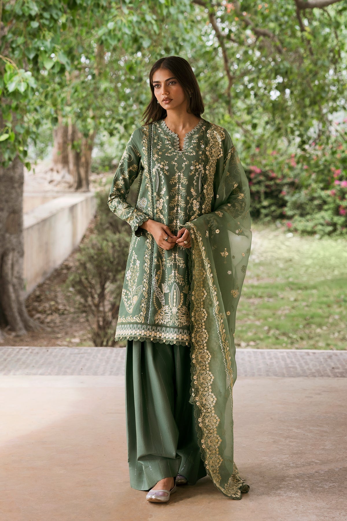 Afrozeh | Mulaqaat Lawn | Waadha XS Spanish Green Lawn