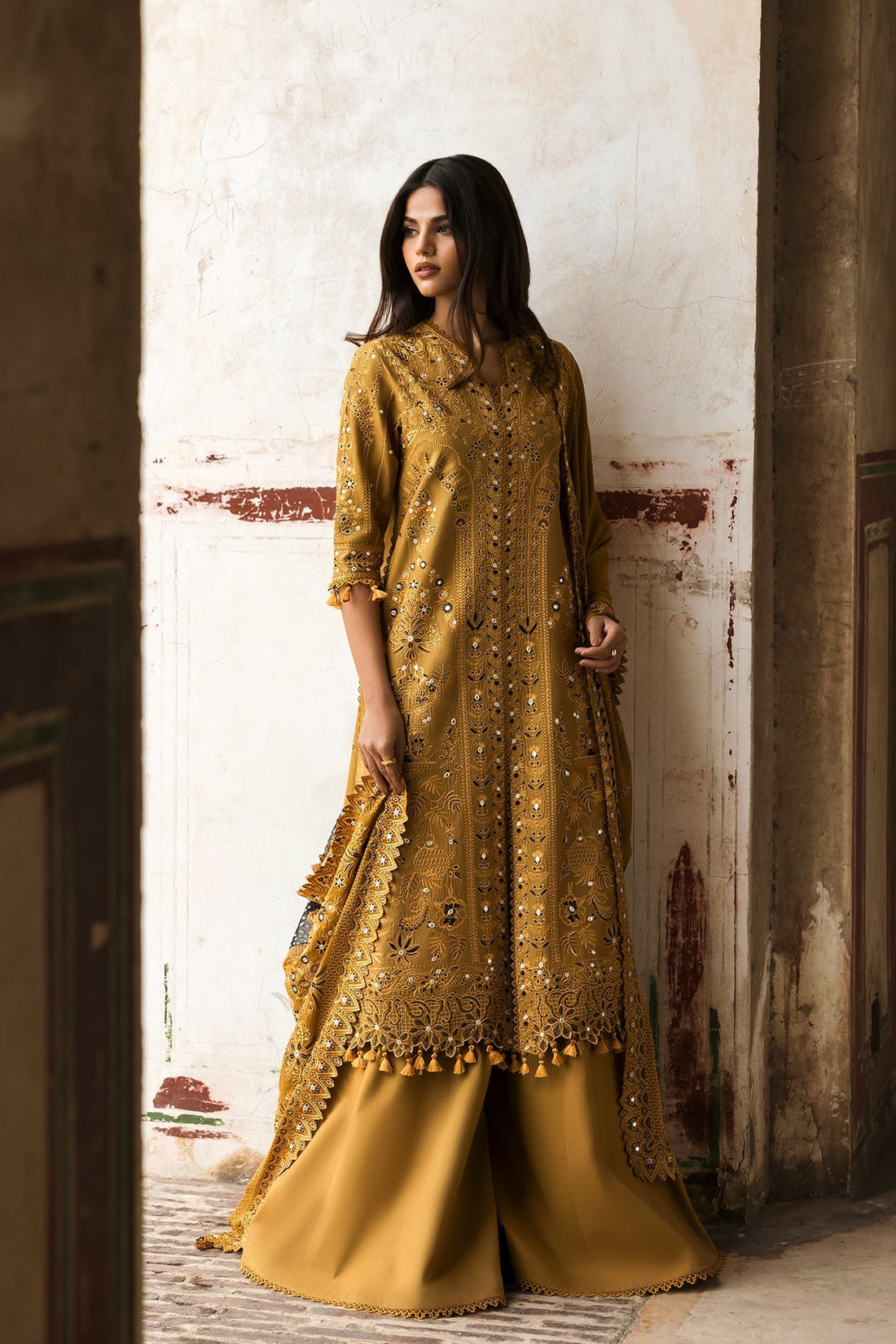 Afrozeh | Mulaqaat Lawn | Wafa XS Mustard Yellow Lawn