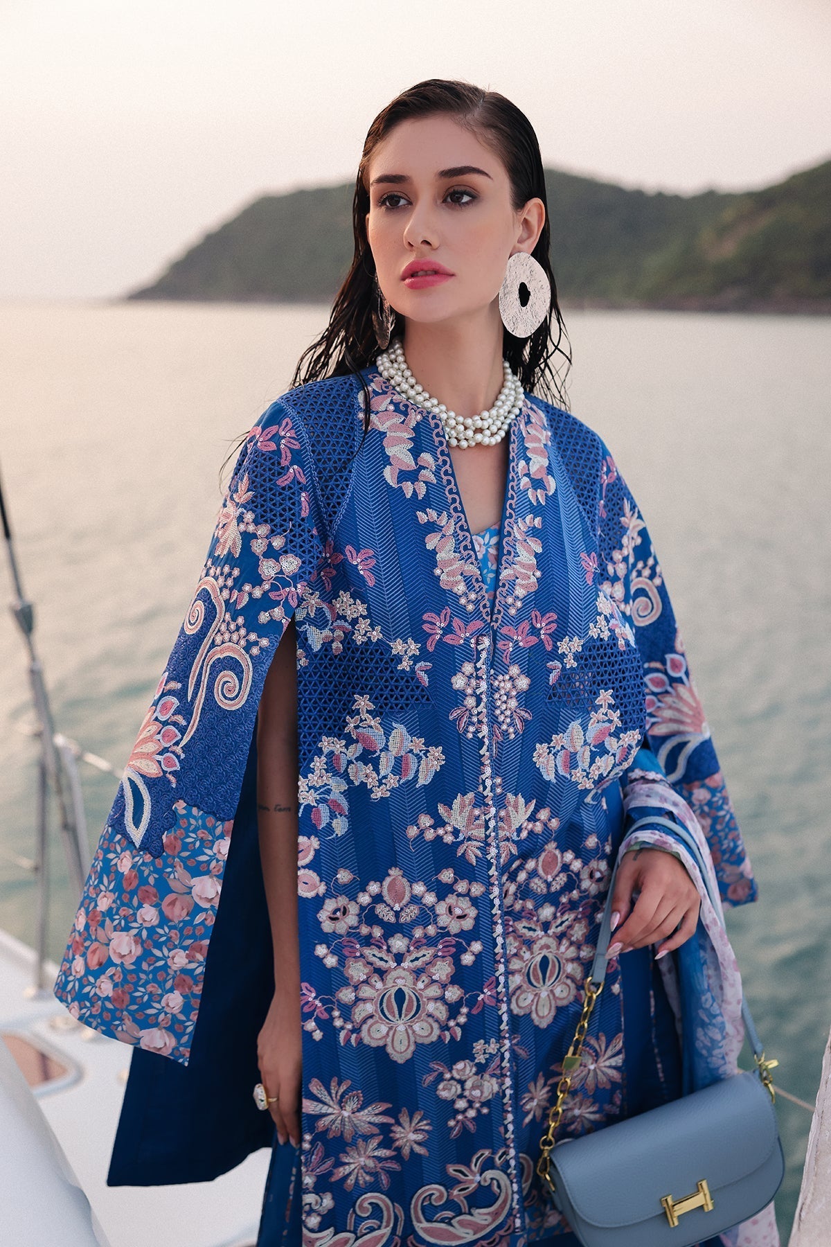 Afrozeh | Lawn 25 | Eclipse L Blue Long Open Shirt