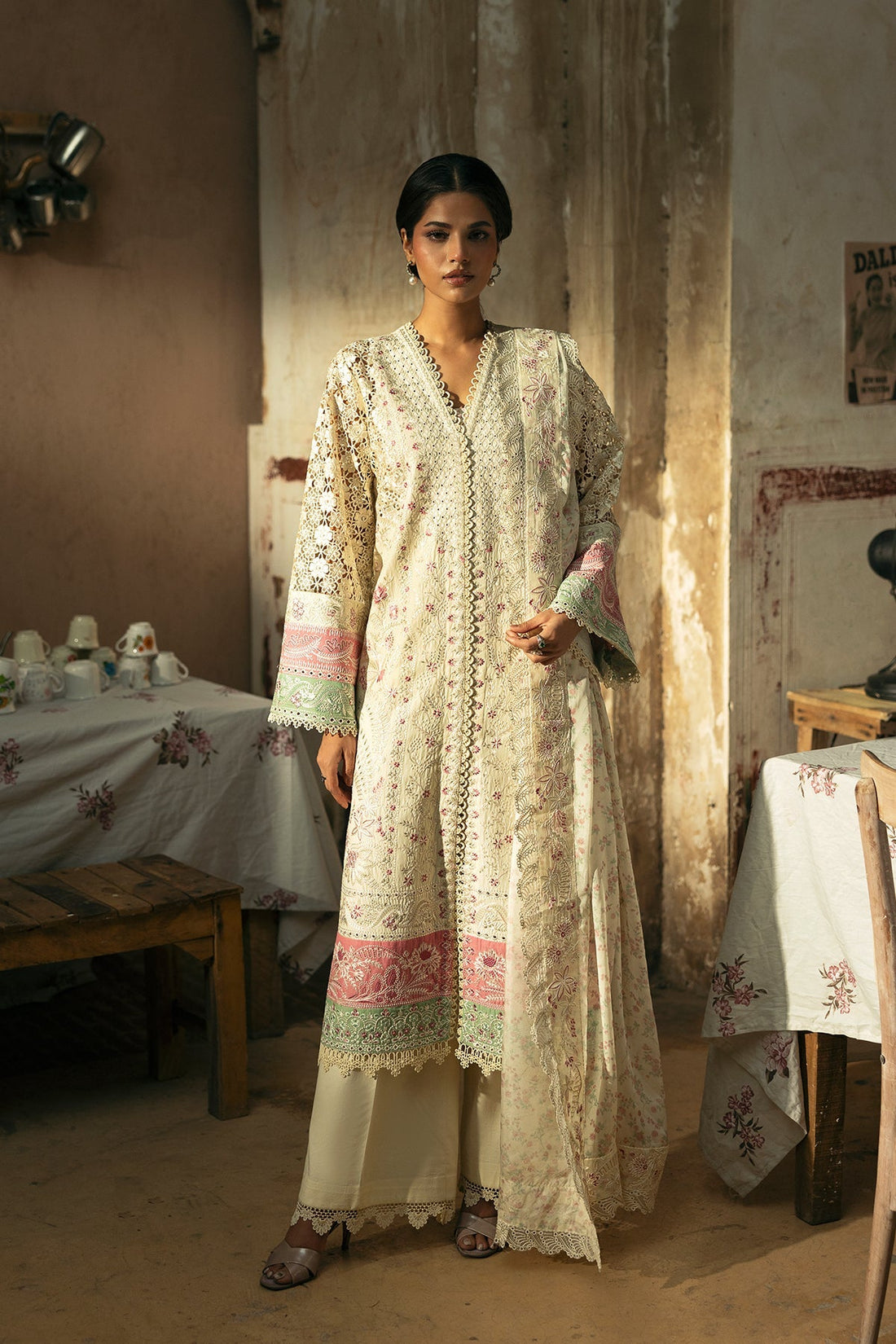 Afrozeh | Mulaqaat Lawn | Mohabbat XS Beige Lawn