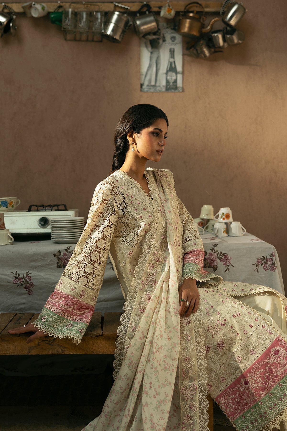 Afrozeh | Mulaqaat Lawn | Mohabbat L Beige Lawn